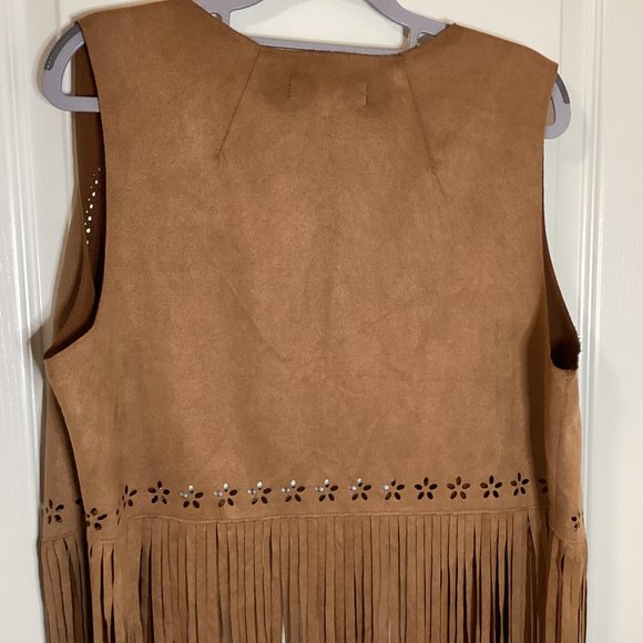 Relish Noless Women's Brown Faux Suede Fringed Open Front Vest Hippy Western - Picture 5 of 7